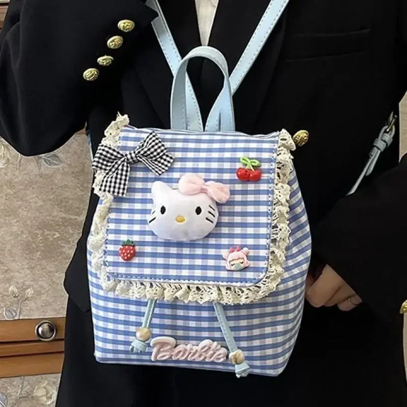 حقائب ظهر Hello Kittys Girl للنساء حقيبة يد لطيفة لربيع وصيف جديدة من الدانتيل بسعة كبيرة حقائب ظهر نسائية للطالبات