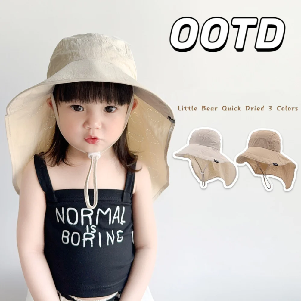 

Solid Color Children's Sunscreen Hat Quick Dry UV Protection Sun Visor Hat with Shawl Beach Thin Children's Outdoor Sunshade Hat