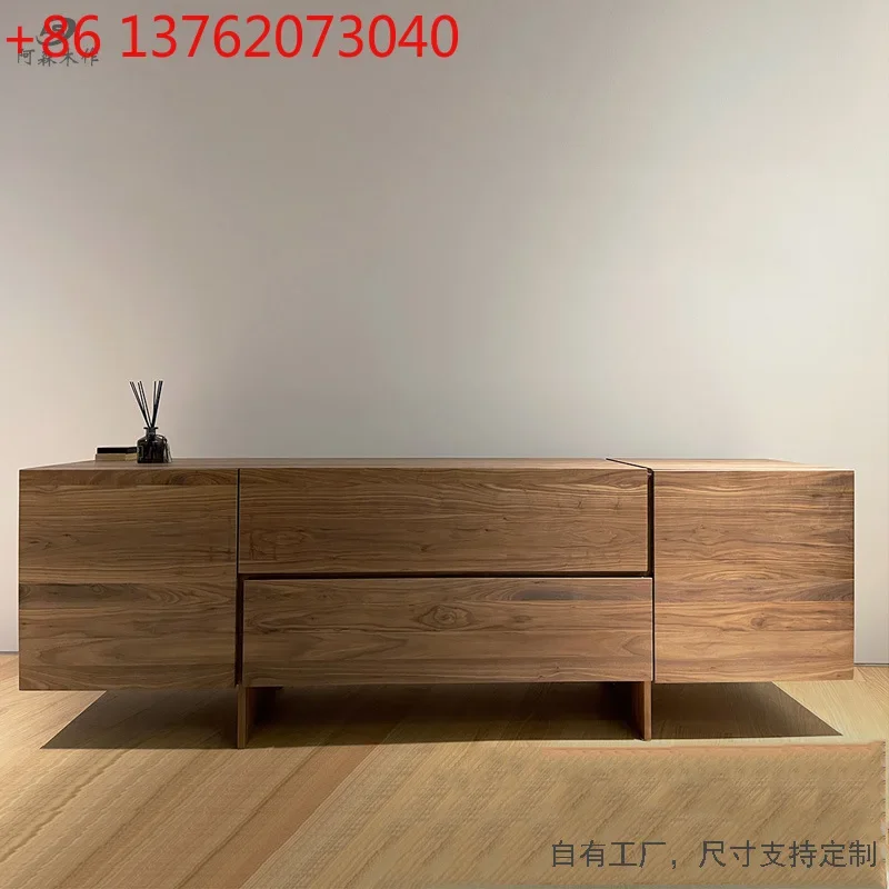 

Black walnut side cabinet living room double door TV cabinet locker