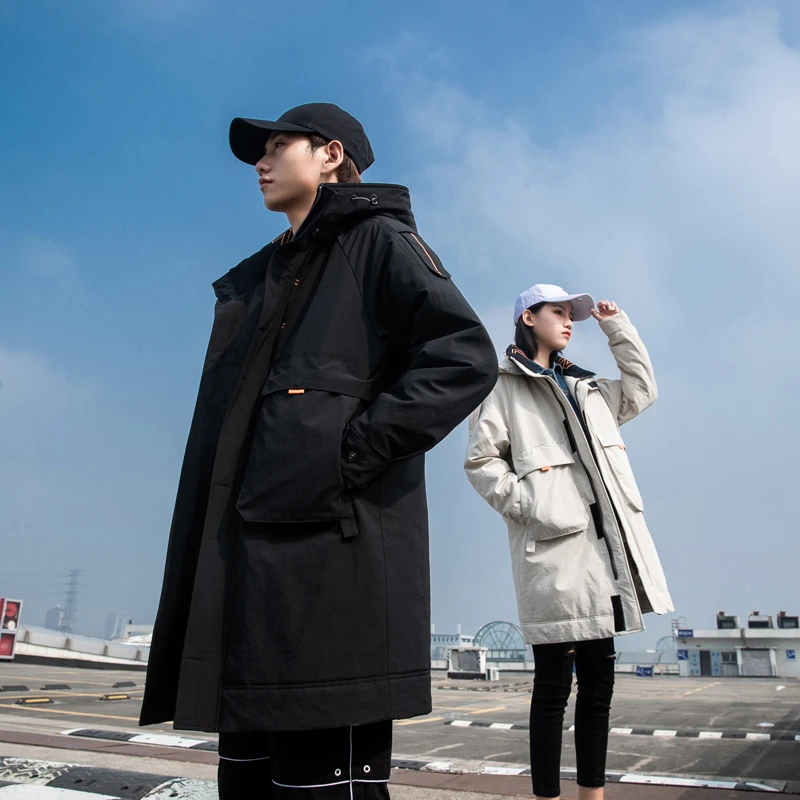 

Youthful Couple's Mid-Length down Jaet Men's Women's Outerwear Polyester Fiber White Du down Hooded Winter Coat