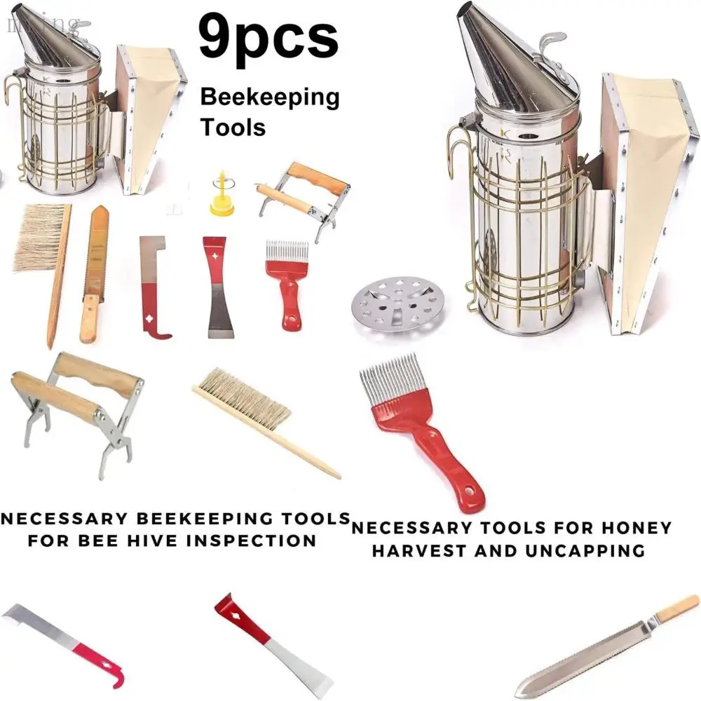 

Beekeeping Tools Set - Comprehensive 9-Piece Beekeeping Supplies Kit with Hive Smoker, Cultivating Box, Beehive Water Feeder, an