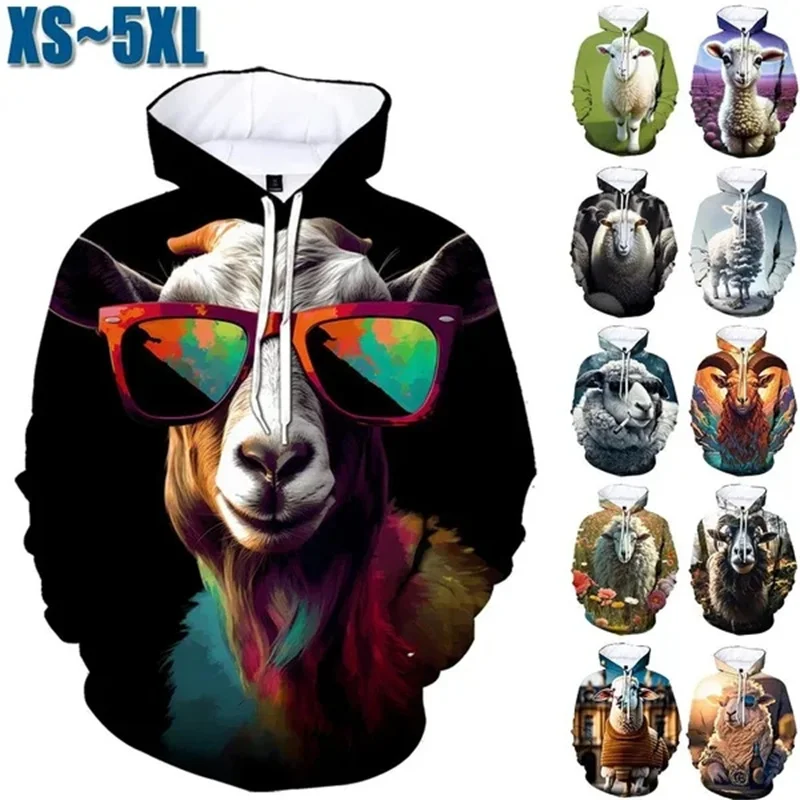 

3D Sheep Printing Hoodies For Men Animal Goat Graphic Hooded Sweatshirts Kid Funny Cute Streetwear Pullovers Winter Women Hoodie