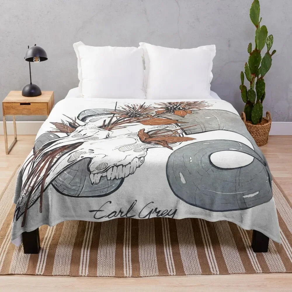 MorbidiTea - Earl Grey with Ram Skull Throw Blanket Furrys Moving Soft Beds Blankets