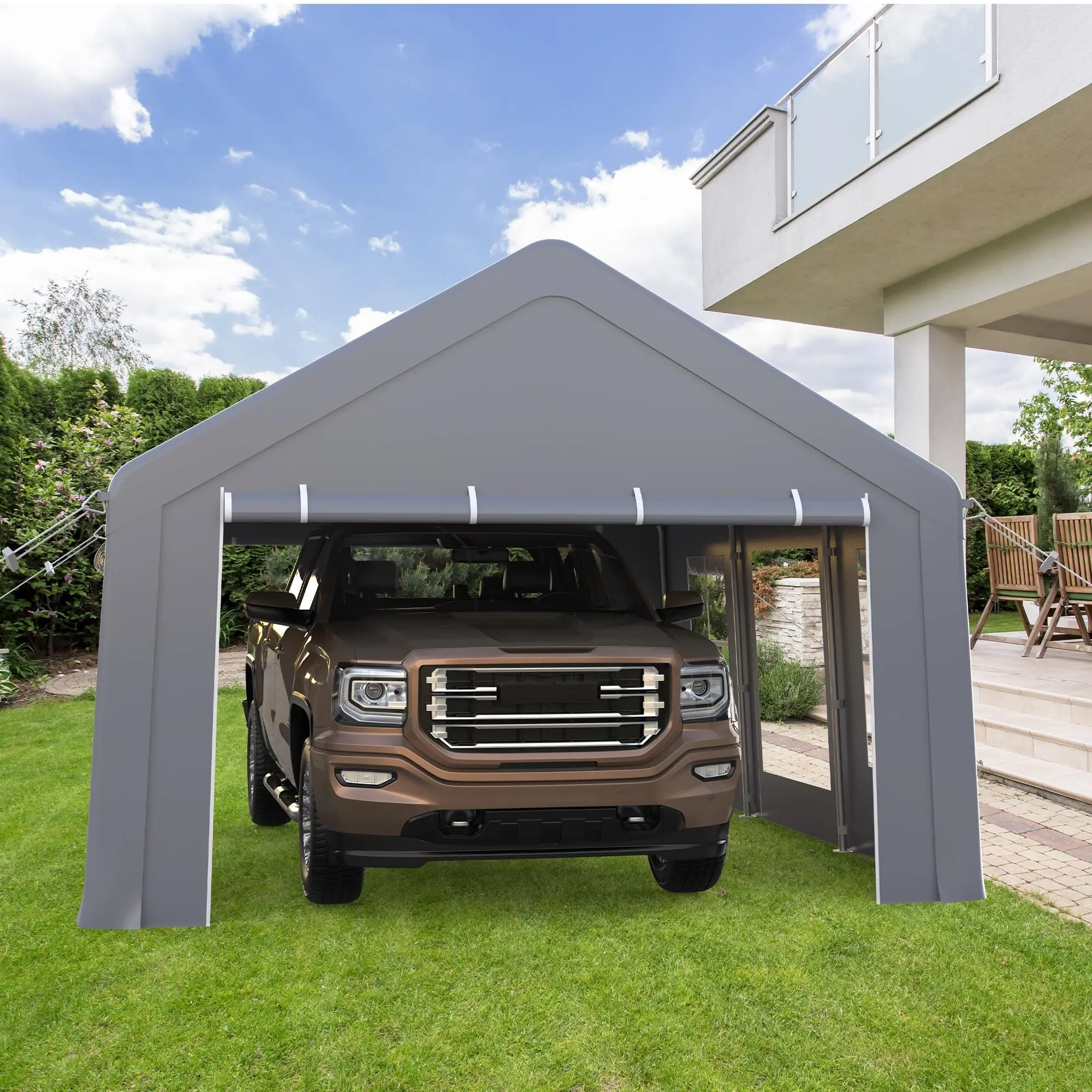 13x20FT Heavy Duty Portable Garage, Waterproof Carport with 5 Roll-Up Ventilated Windows & Removable Sidewalls, Garage