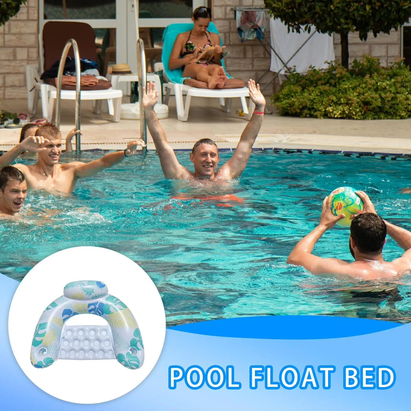 Silla flotante para piscina, respaldo para silla de agua con portavasos, flotadores cómodos, tumbona de agua versátil para parques de playa y lago