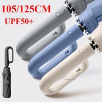 105/125CM Windproof Strong Reinforced Automatic Folding Umbrella for Men Buckle Handle UV Blocking Sun Large Parasol