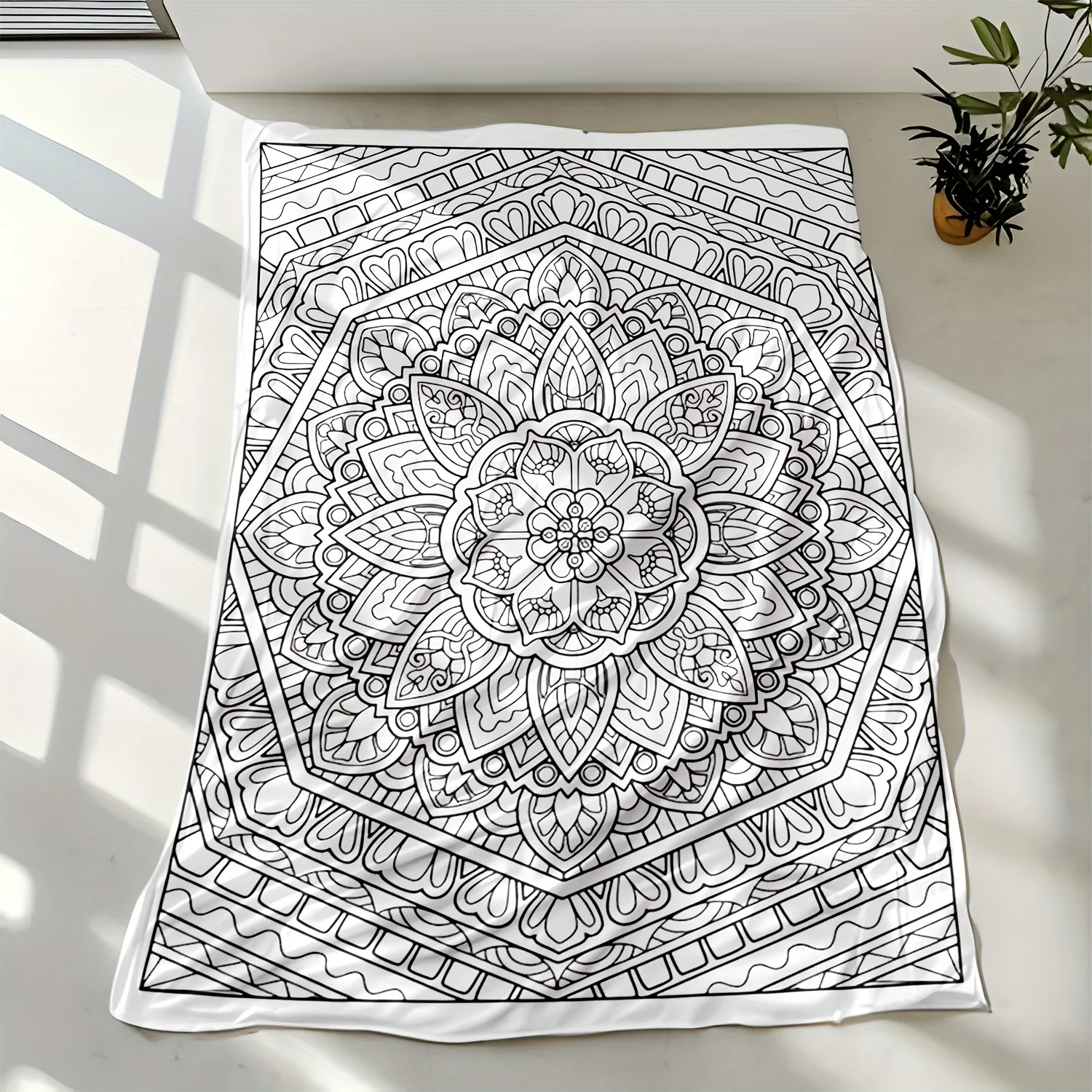 Adult Mandala Coloring Flannel Blanket - Full-Page Coloring Pages, Soft Cozy Bedspread/Throw for Bed, Sofa, Travel Office