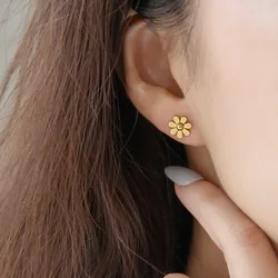 Ramos Cute Chain Shape Daisy Drop Earring For Women Stainless Steel Jewelry Gold Color Earring Wholesale