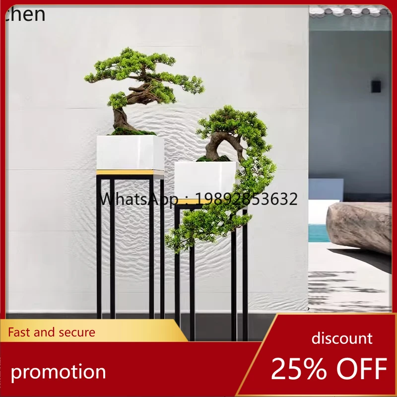 HXL Marble Living Room Entrance Floor Vase Sales Office Hotel Artificial Welcoming Pine Bonsai Ornament