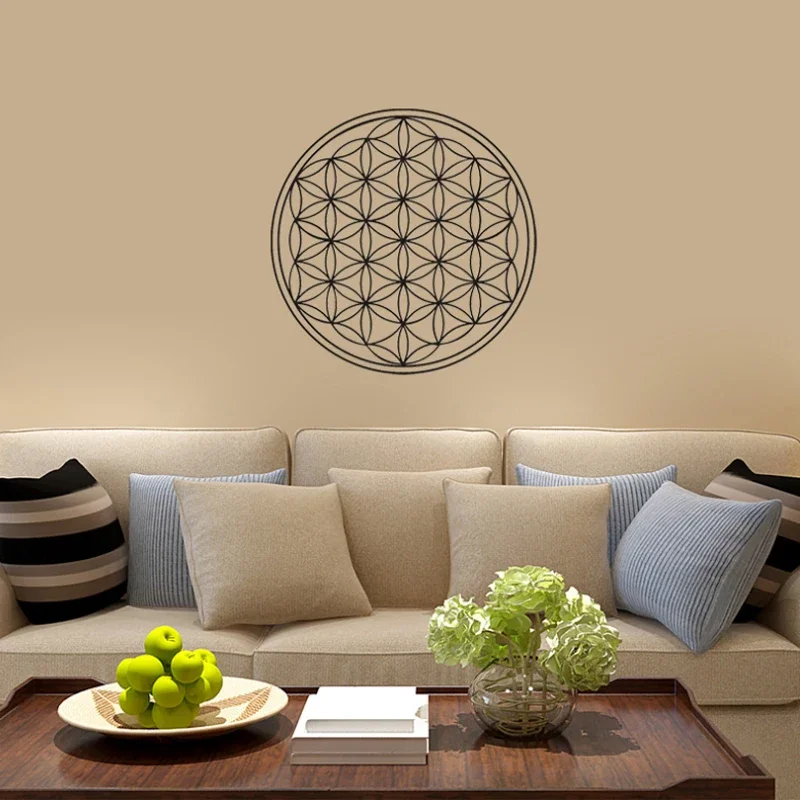 10PCS Round Edge Circle Engraved Coasters Natural Chakra Flower of Life Symbol Wood Stone Crystal Set Table Mat Kitchen Supplies