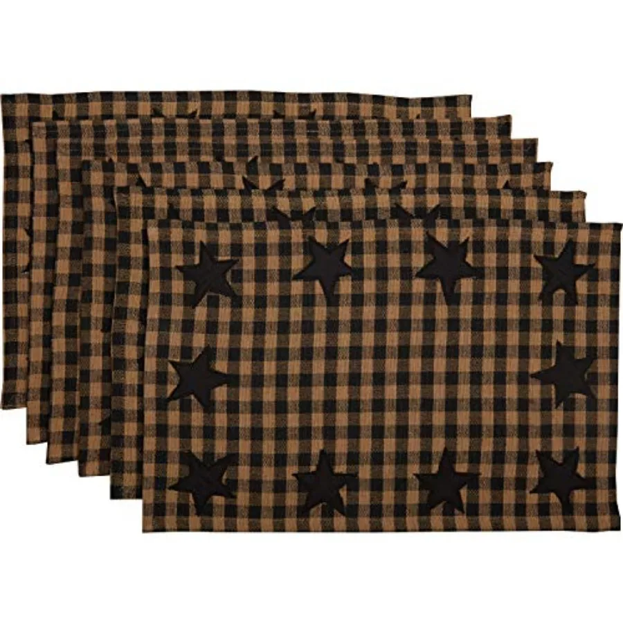 

Black Star Cotton 12x18 Placemat Set of 6 Black