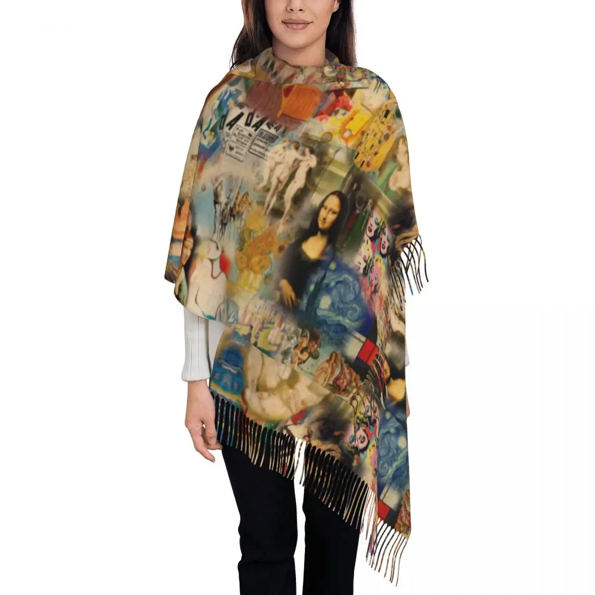 

Женские длинные шарфы «История искусства Ван Гога», зимние мягкие теплые шаль с кисточками