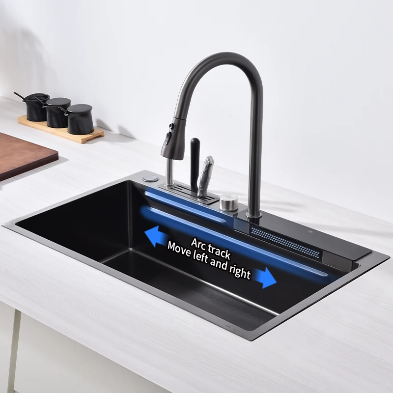 New Techology Model Multi Function Smart Kitchen Sink Ss304 Nano Black Basin Hydro Purification Kitchen Handmade Sink