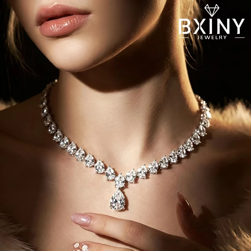 

BXINY Luxury All Pear Cut Moissanite Pendant Necklace S925 Silver WaterDrop Diamonds for Women Wedding Bridal Gifts Fine Jewelry