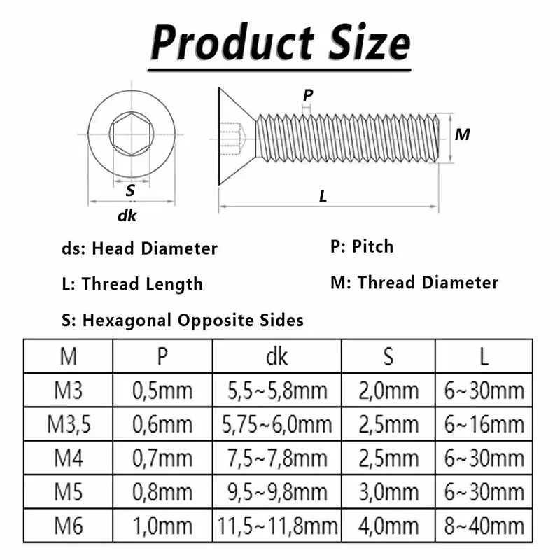 20 Pcs M3 M4 M5 Aluminum Alloy Hex Screw Countersunk Hexagonal Bolt  Allen Socket Screw