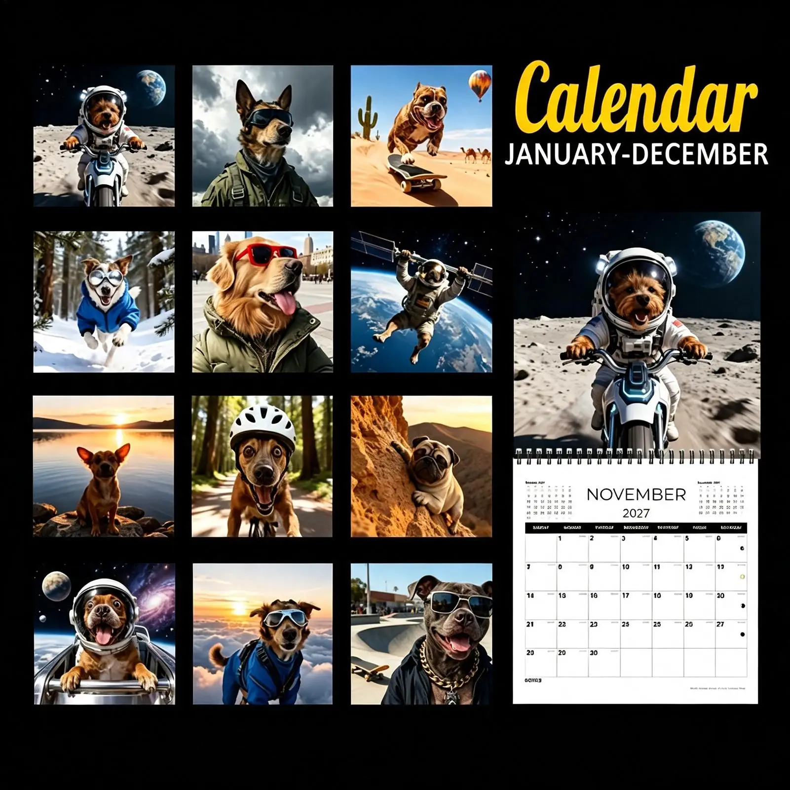 2027 Funny Dog Wall Calendar  Playful Dog Patterns 12-Month Hangable Planner Display  for Home Office School Classroom Family