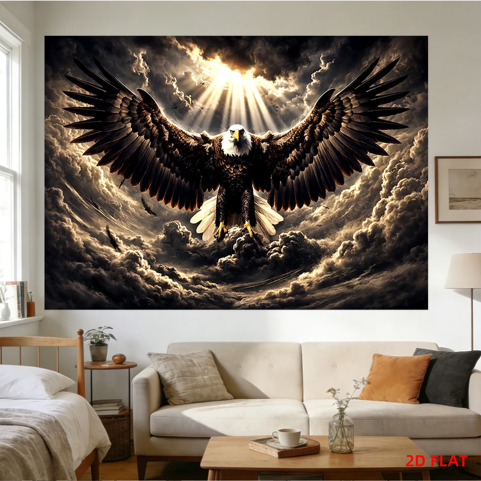 Majestic Bald Eagle Flying Tapestry, Powerful Bird of Prey Wall Hanging, Motivational Decor for Living Room Office Background