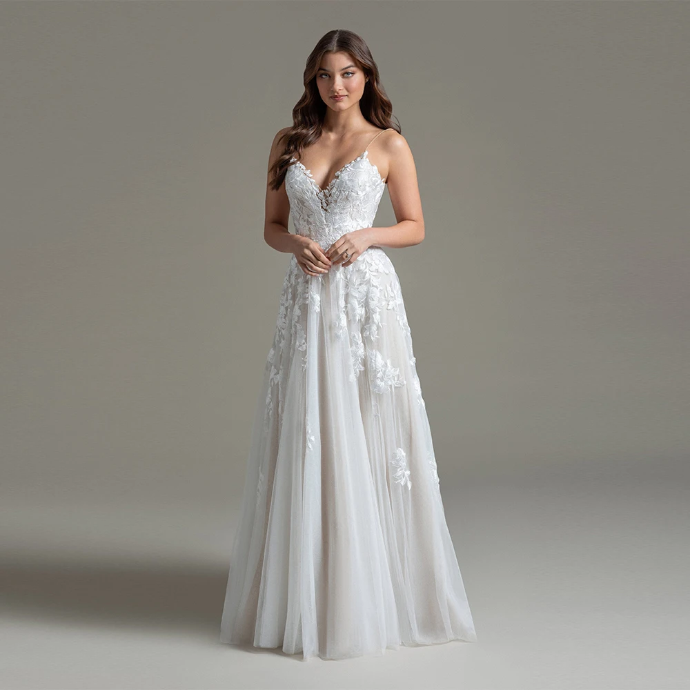 

Modern Tulle Wedding Dress For Woman Spaghetti Straps Lace Applique Vestido De Casamento Personalized Customized