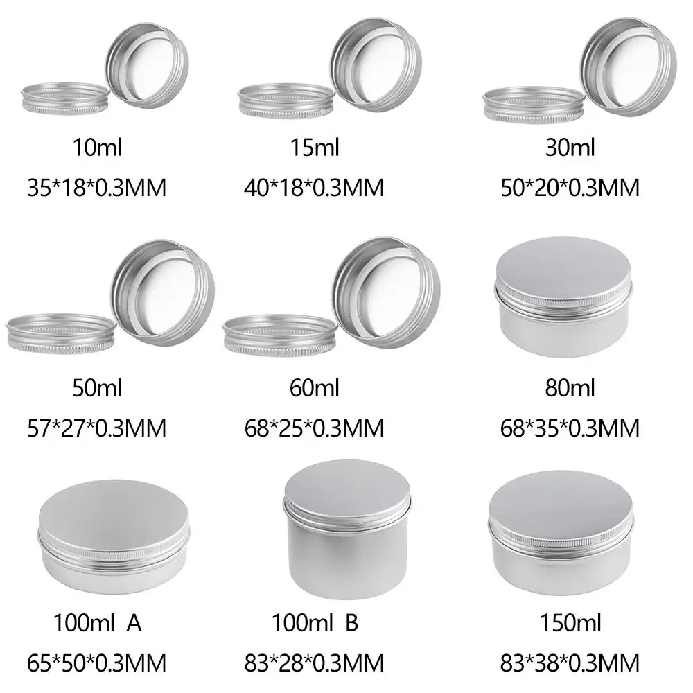 Silver Small Upper Screw Packaging Can Cosmetic Pot Jar Makeup Storage Tin Container Empty Aluminium Bottles