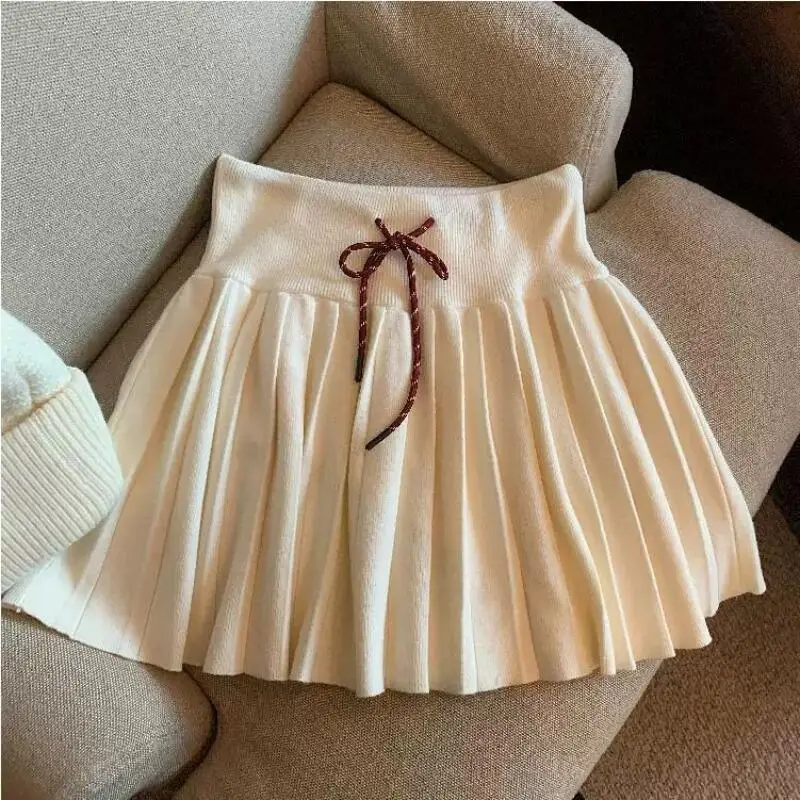 Fashionable Women's Knitted Half Skirt Spring/autumn/winter New Style Drawstring High Waist Skirt Versatile Short Skirt Cute