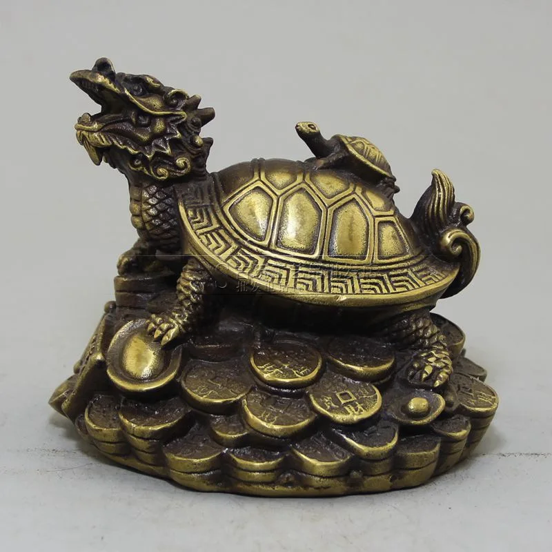 

Retro handicrafts wholesale ornaments Copper ornaments Brass dragon turtle Qianlong year brass animal pattern statue