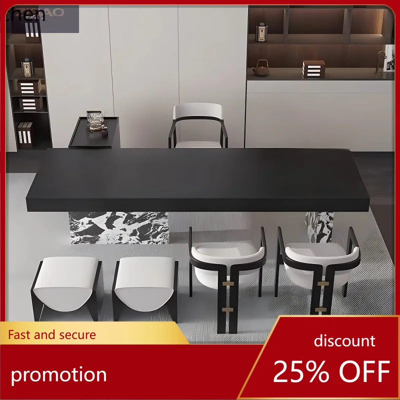 

HXL Minimalist Dining Table Simple Black and White Flower Stone Dining Table Tea Dining Table