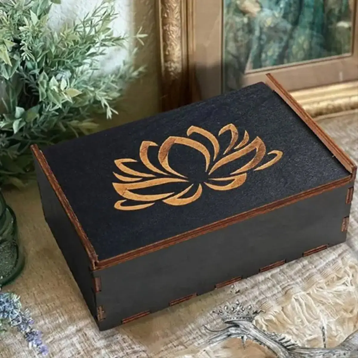 ABFW Tarot Card Case Vintage Wooden Trinket Box Jewelry Box Small Wood Vintage Multifunctional Box for Tarot Card Accessory D