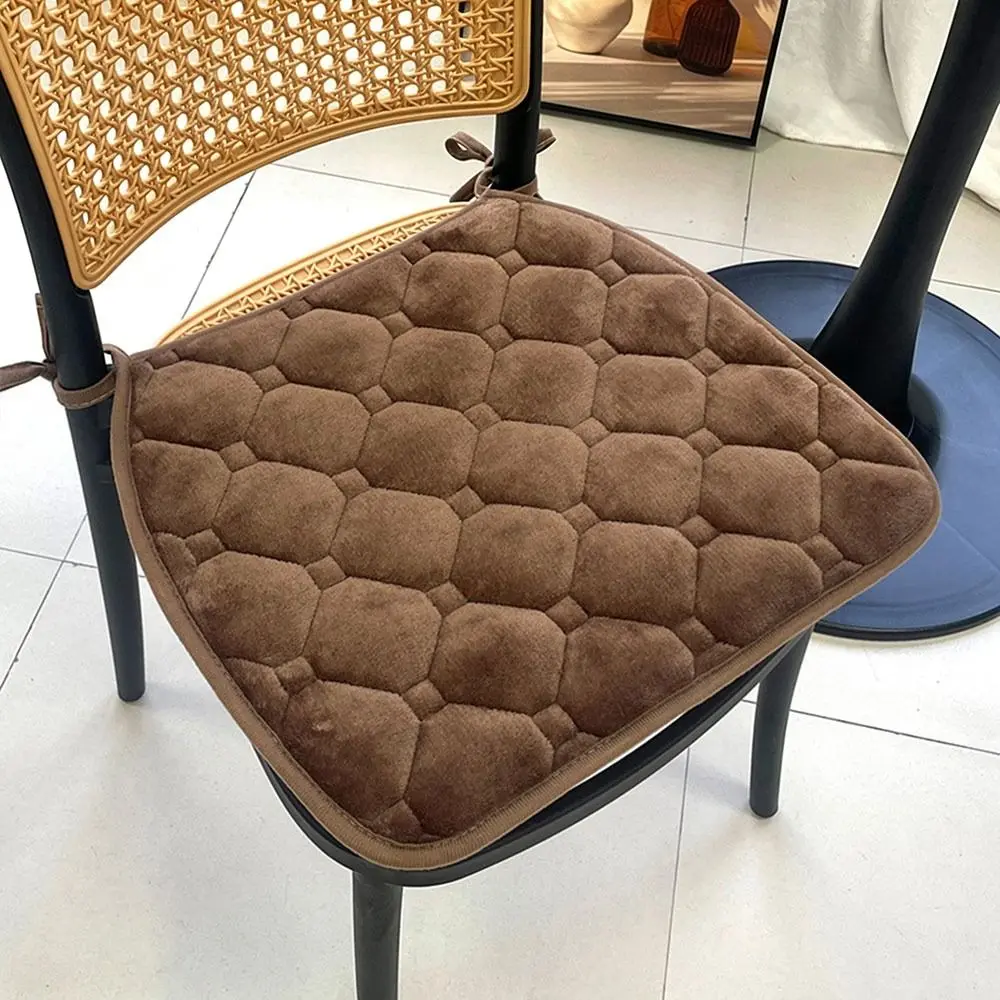 Flannel Chair Seat Cushion Thick Padded Tie-On Straps Dining Chair Cushion Quilted Surface Non-Slip Stool Seat Pad