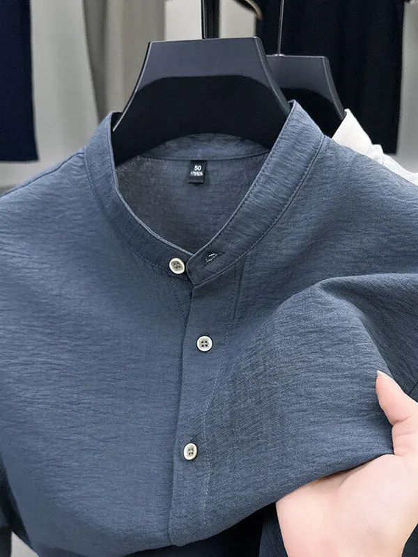 

Lightweight Breathable Men's Linen irt Casual Loose Thin ort Sve Stand Collar Comfortable Urban Faion Summer Top
