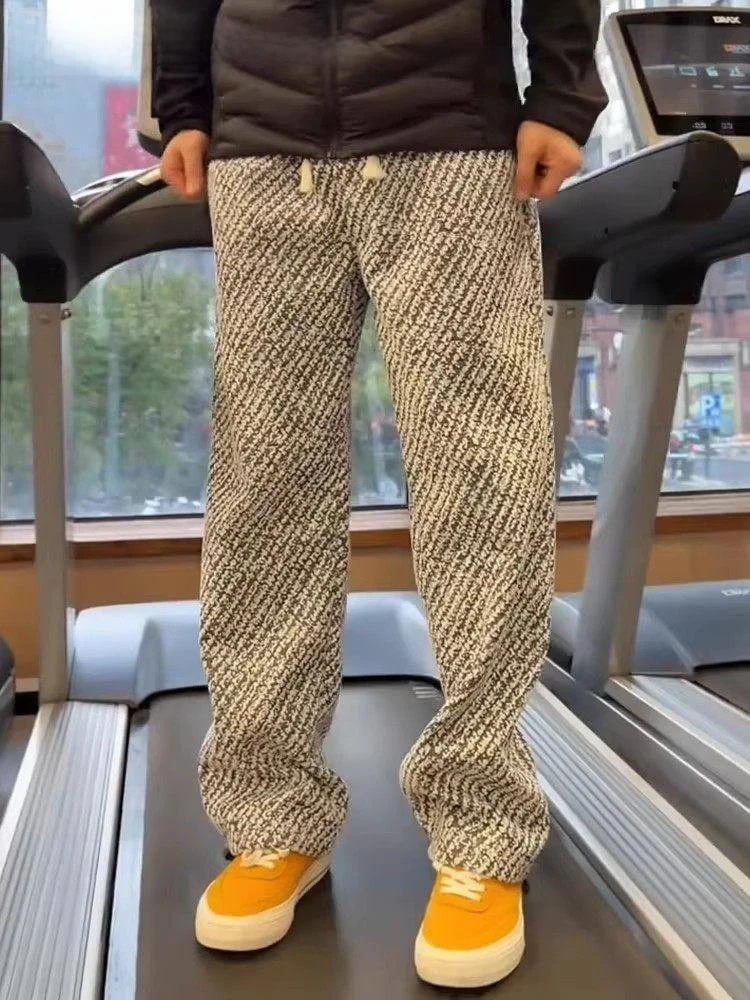 

Мужские брюки Visvim Ennio на осень-зиму с флисовой подкладкой, прямые, с геометрическим узором, вязаные, повседневные, универсальные