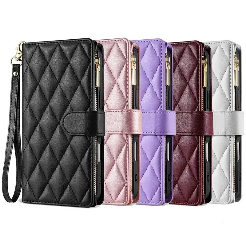 

Crossbody Zipper Wallet Case For iPhone 16 Pro Max 16E 15 Plus 14 13 12 12 8 7 XS XR Leather Lanyard 7 Cards Holder Flip Cover