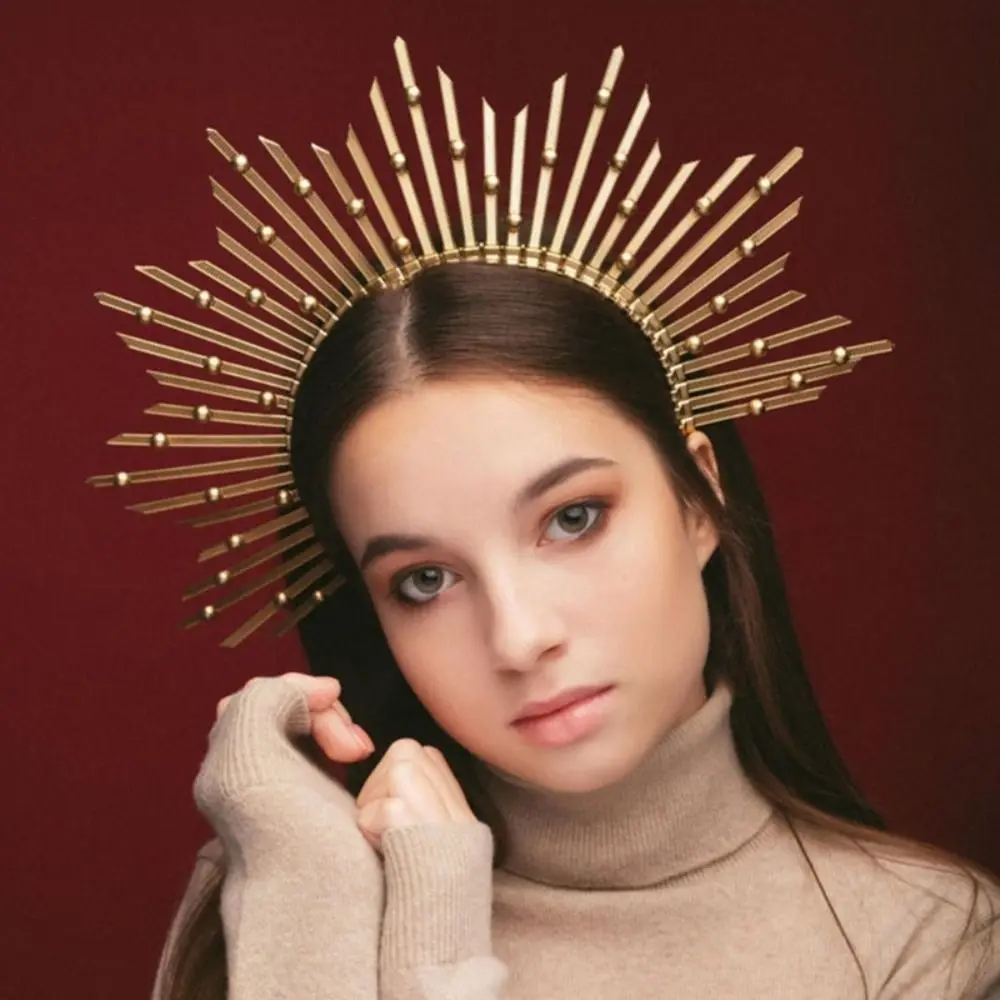

Style Exaggerated Sunlight Pentagram Elegant Retro Round Star Buckle Halo Hair Band Women Hair Hoop Radial Pattern Headband