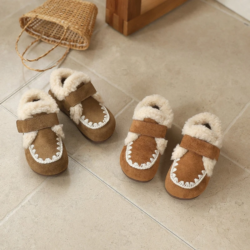 

2025 Winter New Children Casual Cotton Shoes for Girls Fashion Korean Style Soft Bottom Anti-slippery Versatile Retro Warm Shoes