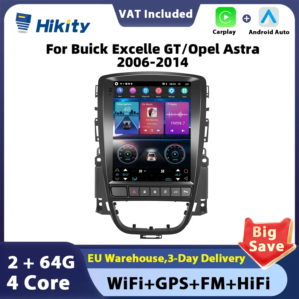 Hikity Android Car Radio 2 din CarPlay for Buick Excelle GT for Opel for Astra 2006 2007 2008-2014 Car Radio Multimedia Player