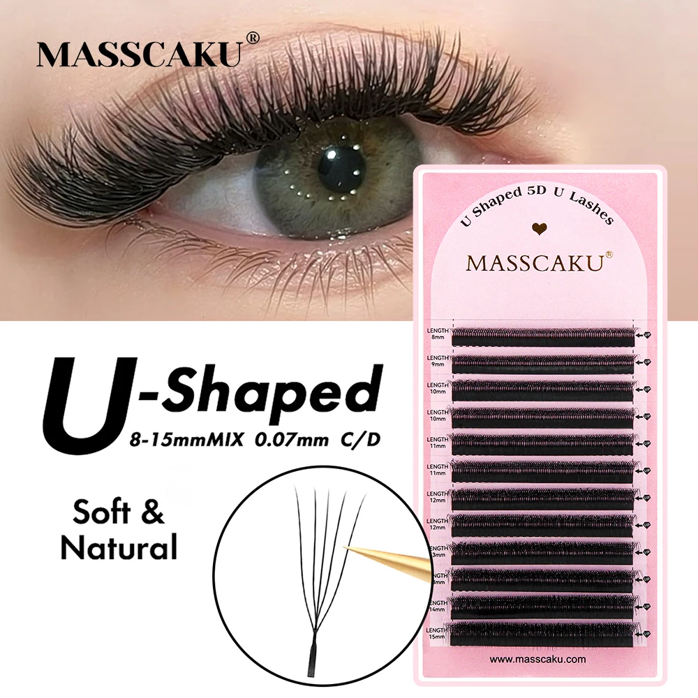 

MASSCAKU U Shaped 4D 5D Eyelash Extensions 0.07mm Thickness Rapid Grafting Lightweight Durable Flat Root Lashes Makeup Products