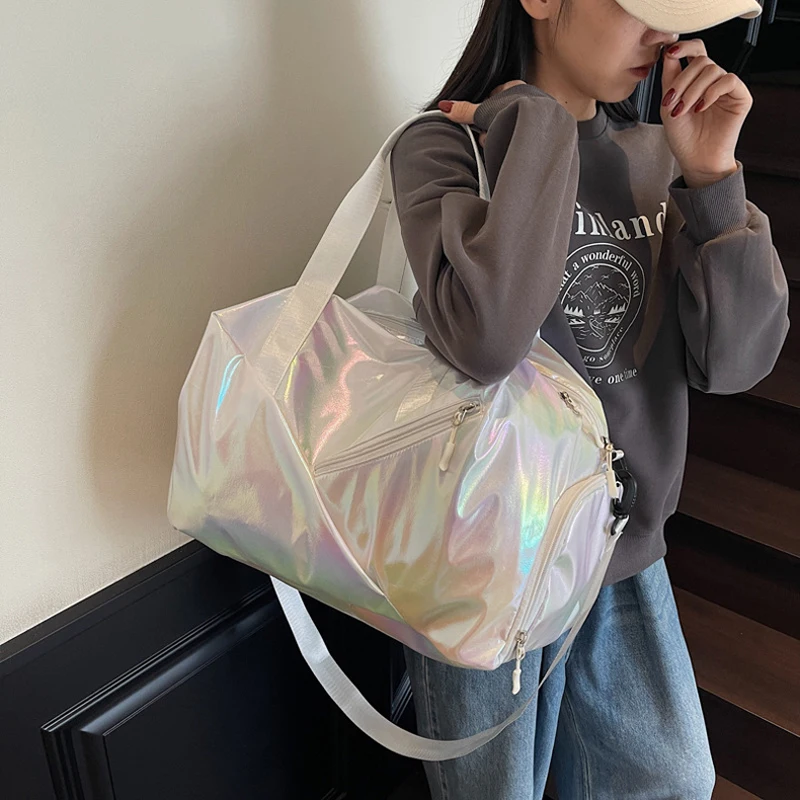 حقيبة يد لامعة حقيبة اللياقة البدنية الصالة الرياضية اليوغا حقائب التدريب النساء الرقص Crossbody حزمة مع جيب الأحذية سعة كبيرة السفر القماش الخشن #1