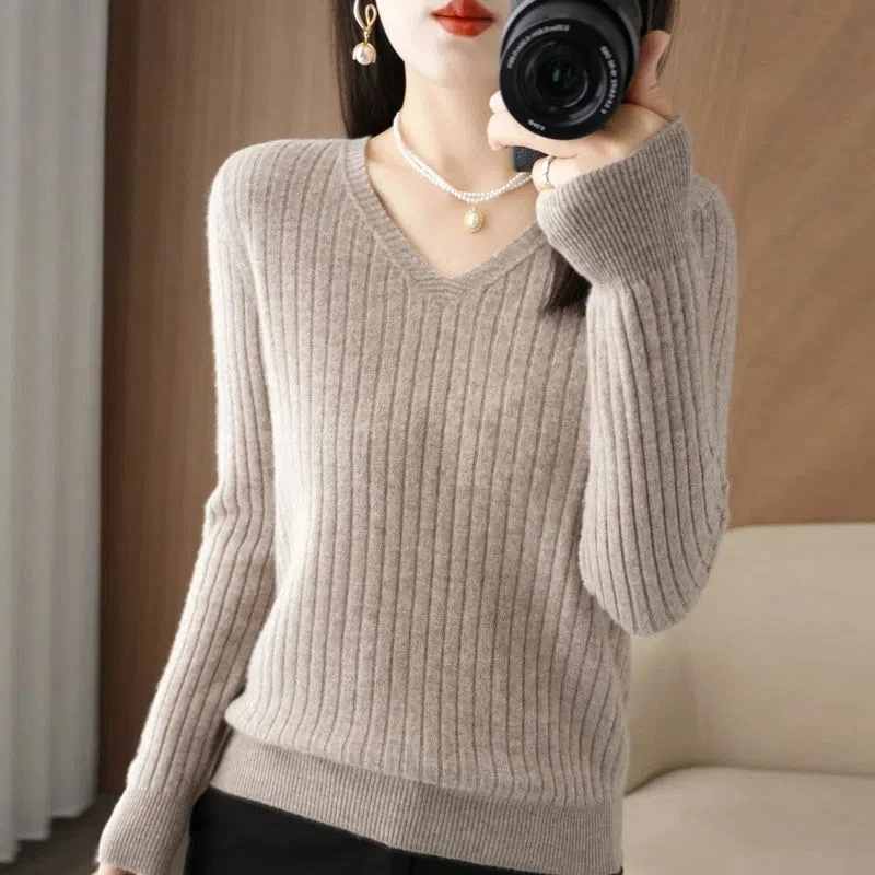 Herbst Winter frauen Pullover Pullover 2025, Neue Feste V-ausschnitt Elastische Gestrickte Pullover Jumper Kurze Unterwolle Casual Weibliche Tops