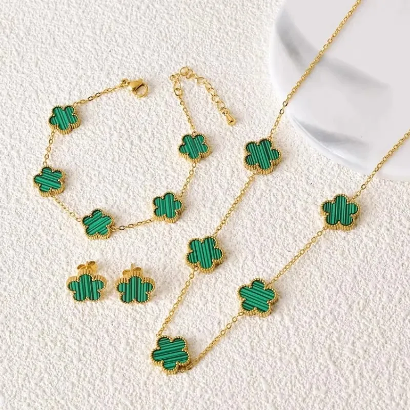 3Pcs Hot Selling New Minimalist Plant Five Leaf Flower Set Gold-Plated Stainless Steel Non Fading Women's Jewelry Clover Gift