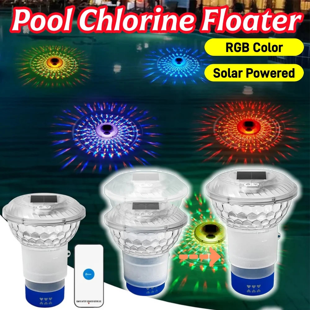 

Солнечный плавающий дозатор хлора для бассейна с подсветкой, пульт дистанционного управления, цветная подсветка для декора уличных бассейнов и прудов