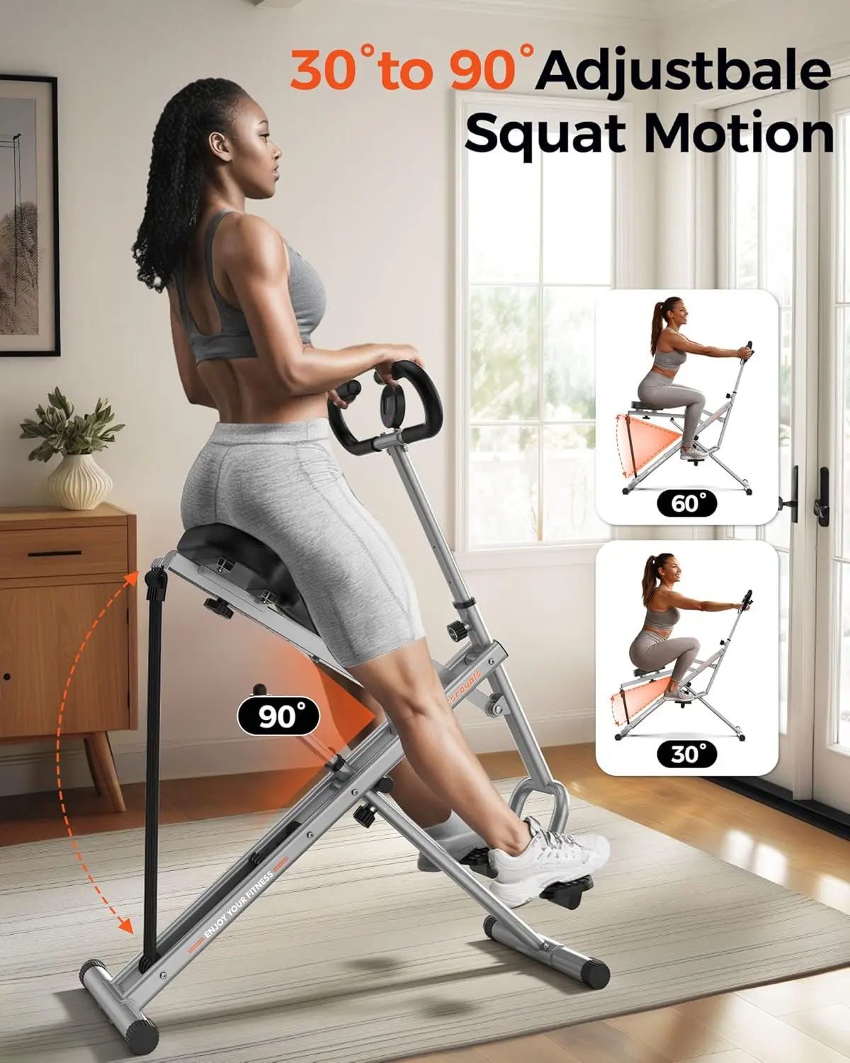 Pink Squat Machine for Home,Rodeo Core Exercise Machine,330lbs Foldable,Adjustable 4 Resistance Bands,Ride & Rowing