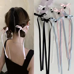 2Pcs Y2K Long Bow Hair Clip Women Girls Ribbon Bow Shark Clip Cute Korean Long Tassel Ribbon Hairpin Girls Hair Accessories