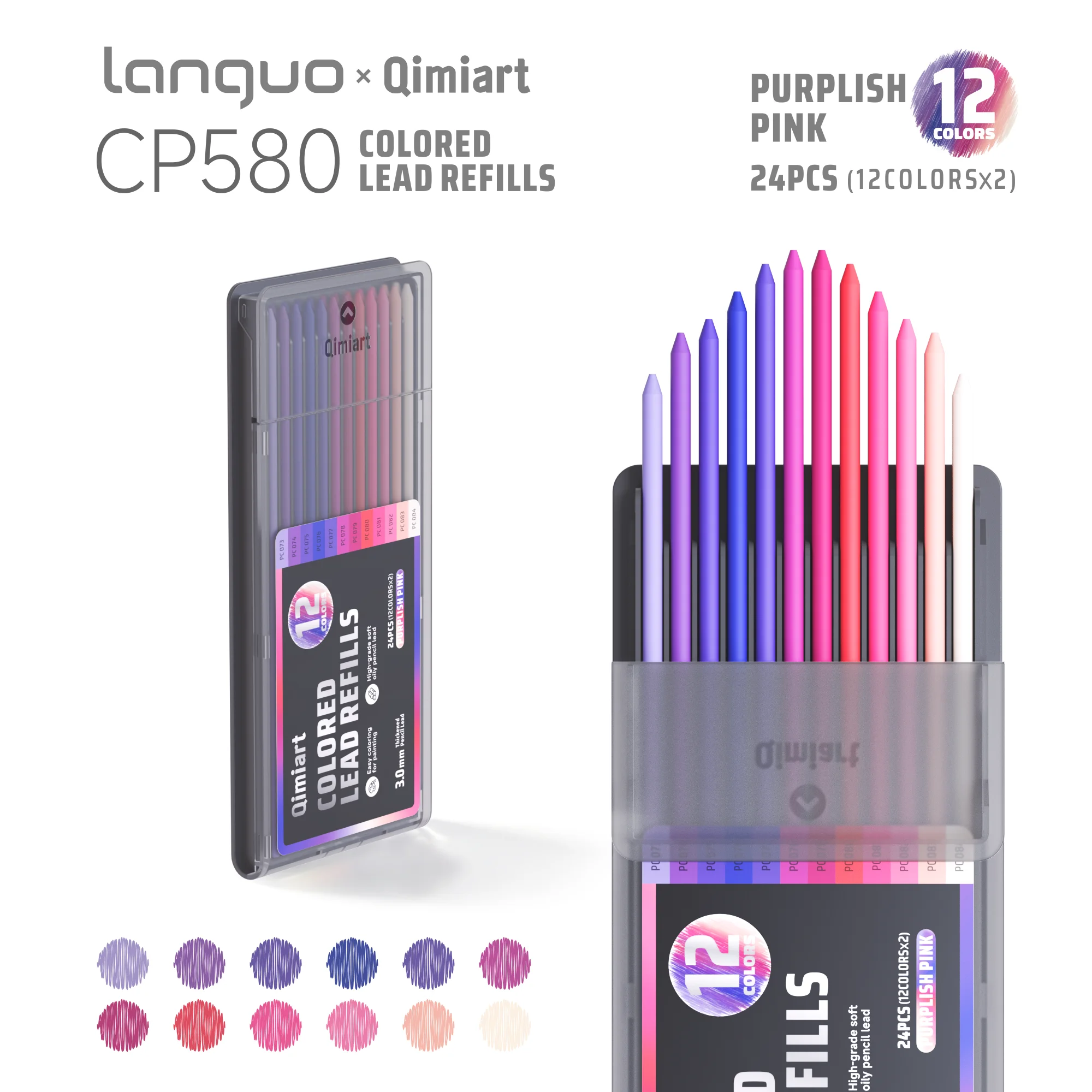 Languo 12 Kleuren Intrekbare Kleurpotloodset, 3,0 mm Dikke Oliebasis Potloodstift, voor Handtekenen, Doodling, Journaling