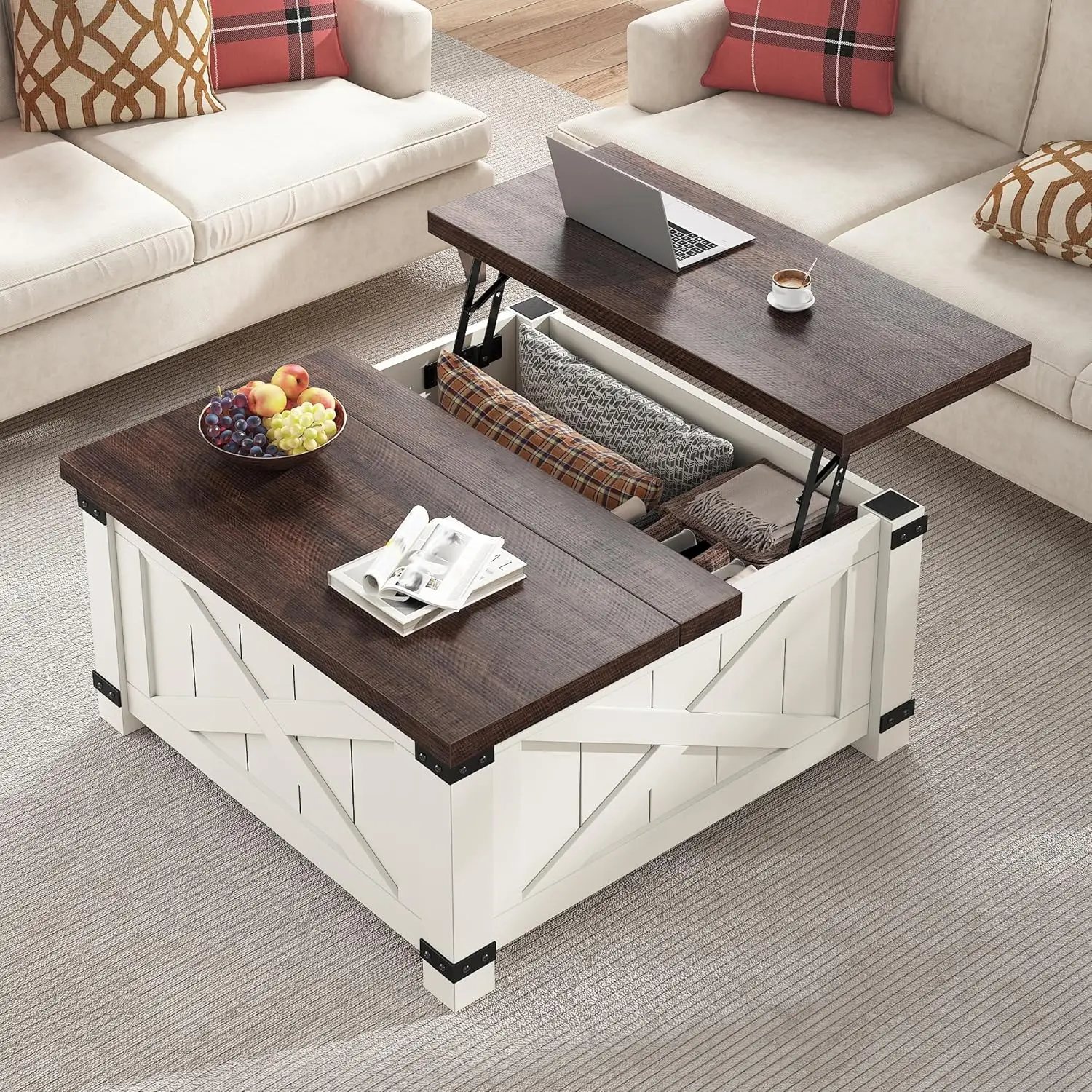 

Lift Top Coffee Table with Storage, 35.7" W Square Coffee Tables for Living Room, Small Coffee Table with Large, Customized