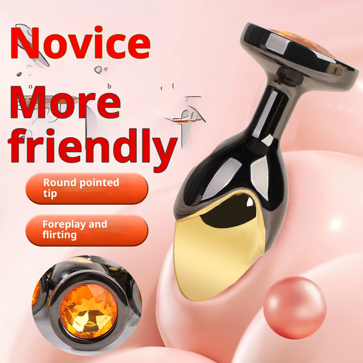 أسود وذهبي مرصع بالألماس قاعدة معدنية بعقب المكونات مناسبة للأزواج مقاسات S/M/L المبتدئين إلى المستخدمين المتقدمين الجنس لعب +18