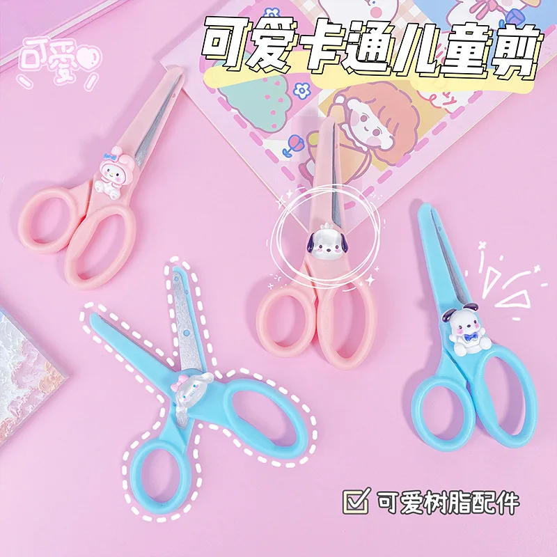 Sanrio Scissors Kuromi My Melody Kawaii Cinnamoroll Children Handbook Safety Folding Paper Cutter Artwork Knife Toy Girls Gifts