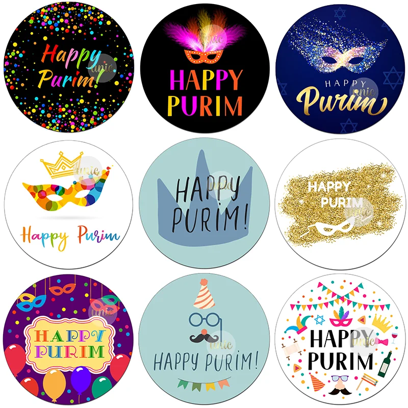 Happy Purim Label Stickers Self Adhesive Seal Stickers Greeting Jewish Holiday Festival Party Gift Bag Party Decor