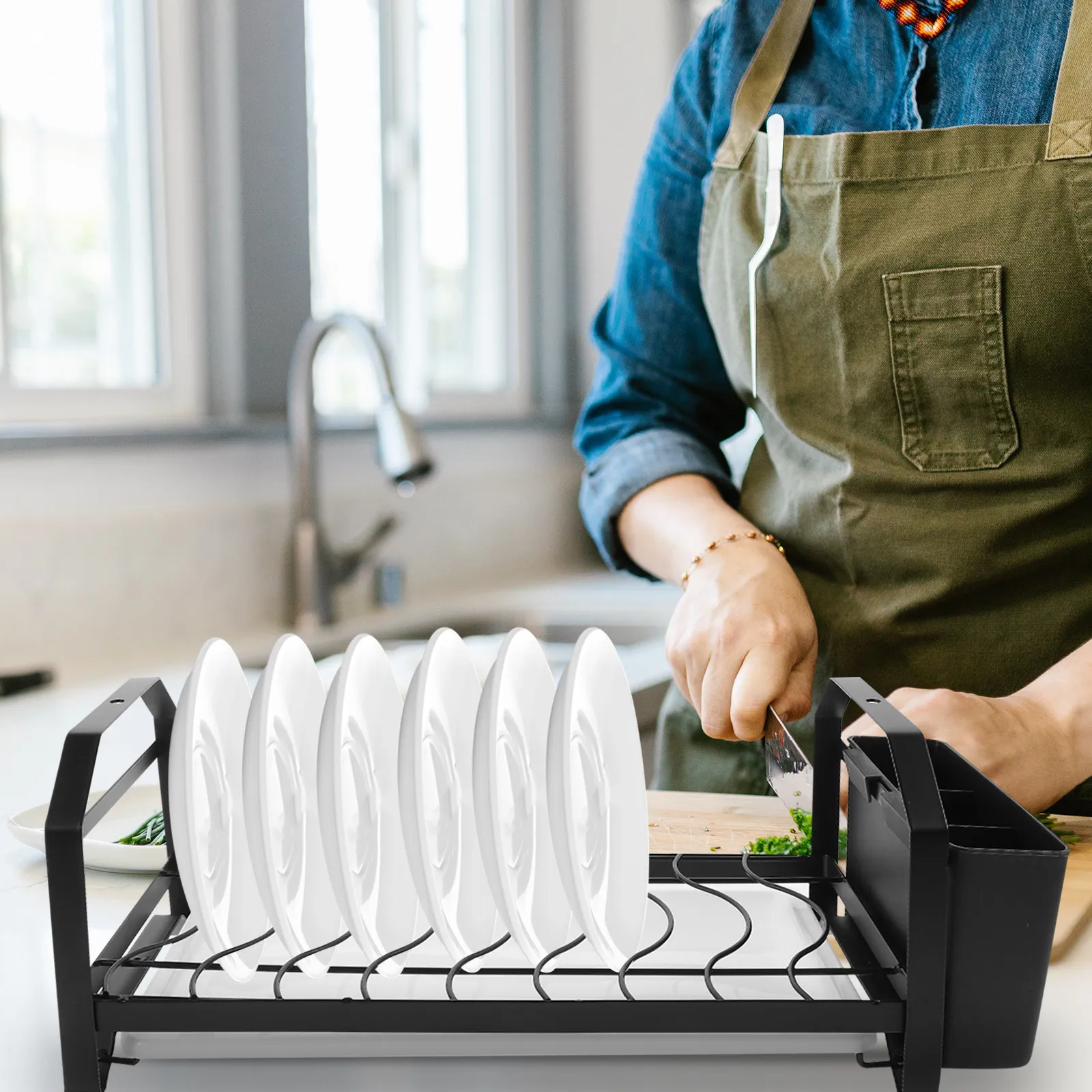 

Bowl Drying Rack Sink Drainer Kitchen Counter Carbon Steel Non-Slip Rust-Proof Space-Saving Bowl Rack for Utensils