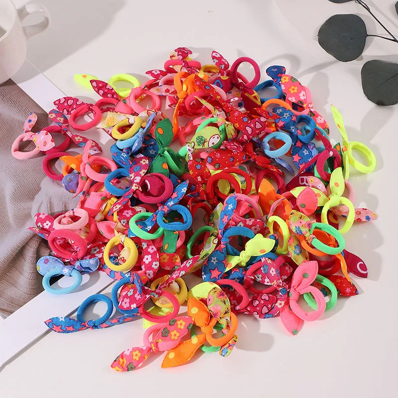 20/50Pcs Girls Elastic Hair Bands Kids Hair Accessories Children Cute Bow Hair Ties Ponytail Holder Headband Baby Rubber Band