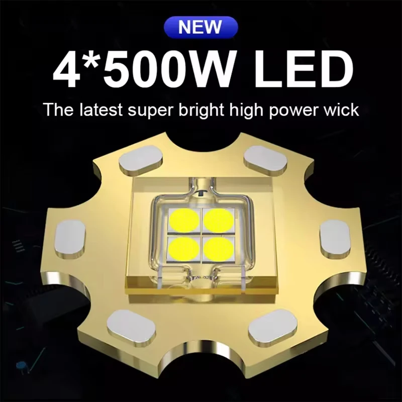 4*500W LED High Power Headlamp Powerful Headlight USB Rechargable Waterproof Super Bright Lantern Head Torch Fishlight