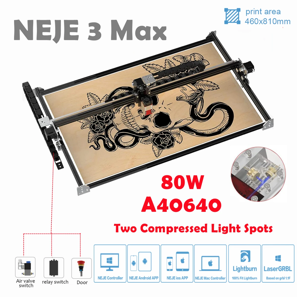 NEJE 3 Max A40640/E40 CNC 80W Laser Engraver Cutter Wood Milling Machine Laser DIY Co2 Printer Mark Metal Tools Router Lightburn